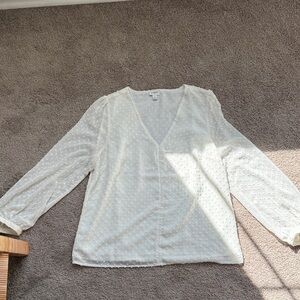J. Crew Factory Cream Swiss Dot V-Neck Blouse